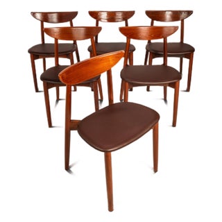 Rare Set of Six (6) Danish Mid-Century Modern Model 58 Dining Chairs in Teak by Harry Østergaard for Randers Møbelfabrik, Denmark, C. 1960s For Sale