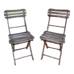 1950s Wooden Outdoor Folding Chairs - Set of 2