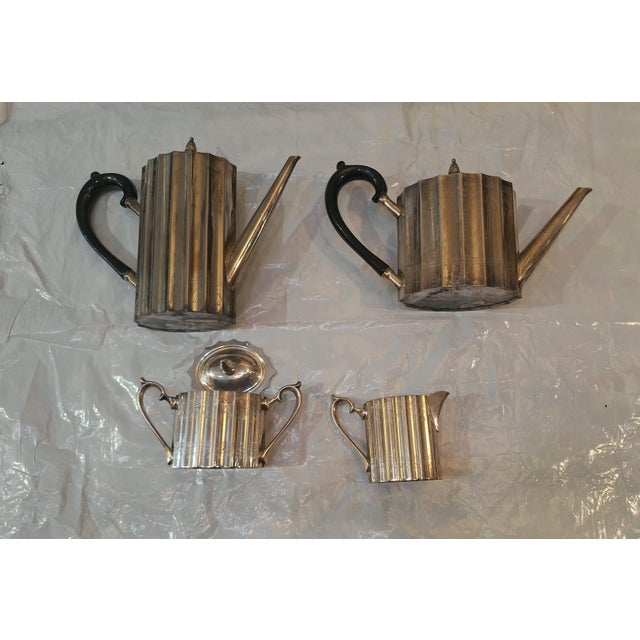 Antique Edwardian Silver-Plated Fluted Tea & Coffee Service With Ebonized Handles, 4-Piece Set For Sale - Image 13 of 13