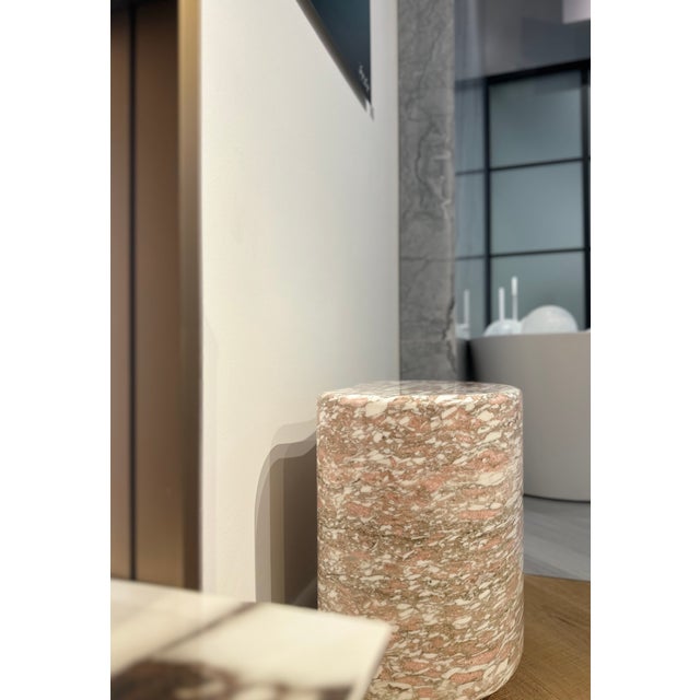Successfully presented at ICFF New York 2024, this exclusive Norway Pink Marble stool is carved from a single solid block....