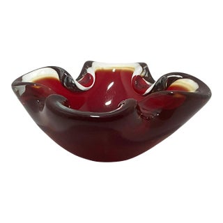 1950s Seguso Murano Red Glass Ashtray & Catchall Bowl For Sale