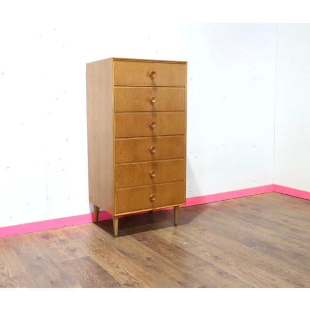 Mid Century Modern Vintage Tall Boy Dresser Chest Drawers by Meredew Danish Style For Sale - Image 9 of 9