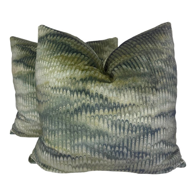 Kravet Couture "Boscage Velvet" in Emerald 22" Pillows-a Pair For Sale