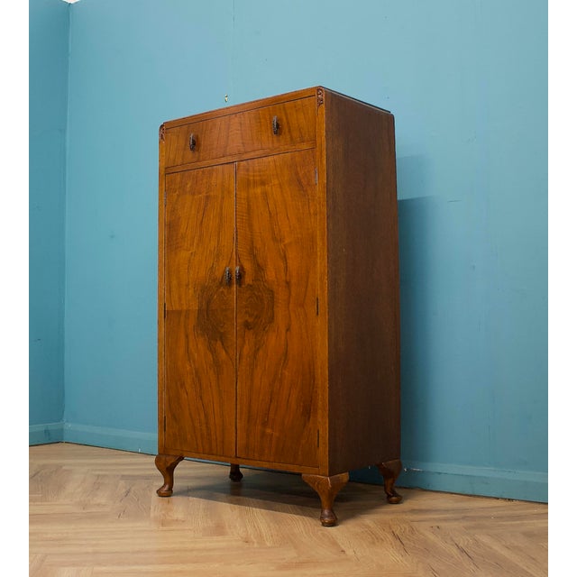 British Art Deco Burr Walnut Tallboy Linen Cabinet, 1930s For Sale - Image 4 of 9