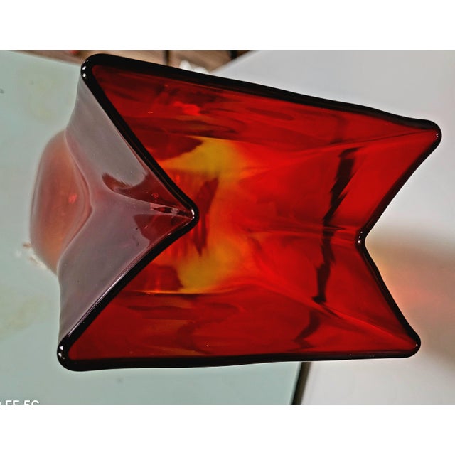 2004 Signed Blenko Tangerine Medium "Paper Bag" Art Glass Vase - Model 8813m For Sale - Image 6 of 6