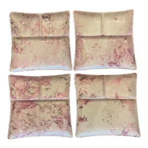 Mid 20th Century Sascha Brastoff Pink & Gold Ceramic Plates- Set of 4