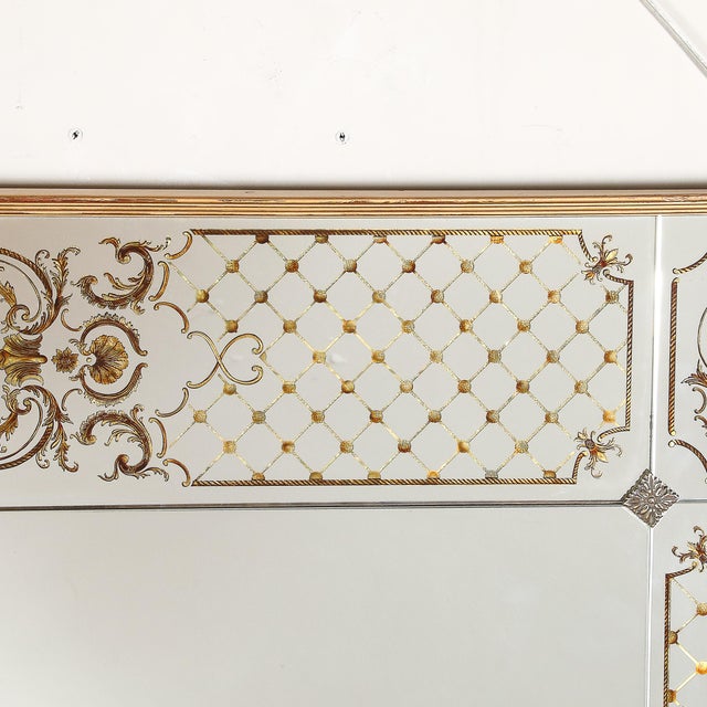 Art Deco Giltwood Wall Mirror With Ornate Eglomise Border & Mythological Motifs For Sale - Image 11 of 12