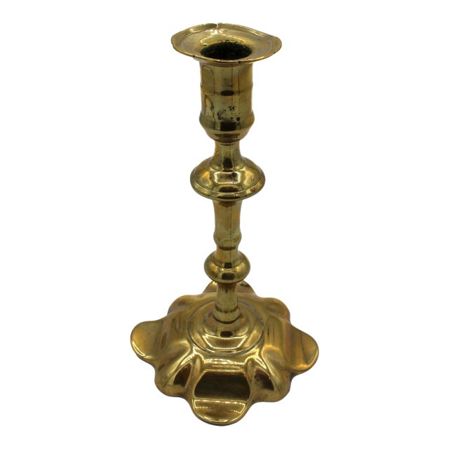 Circa 1740-60 English George II Period Brass Candlestick For Sale