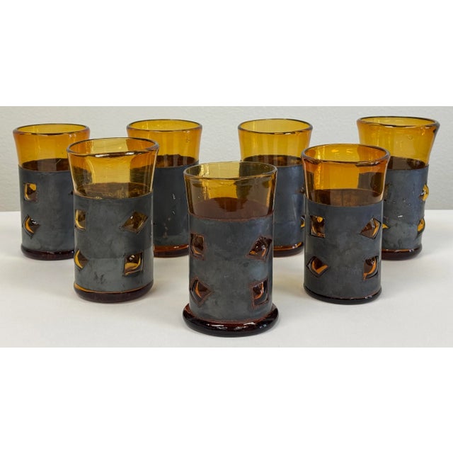 Mid-Century Modern Vintage MCM Felipe Derflingher Brutalist Tumbler Glasses, Set of 7 For Sale - Image 3 of 7