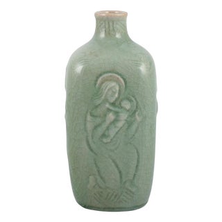 Ceramic Vase in Celadon Glaze with Religious Motifs by Jais Nielsen for Royal Copenhagen, 1940s For Sale