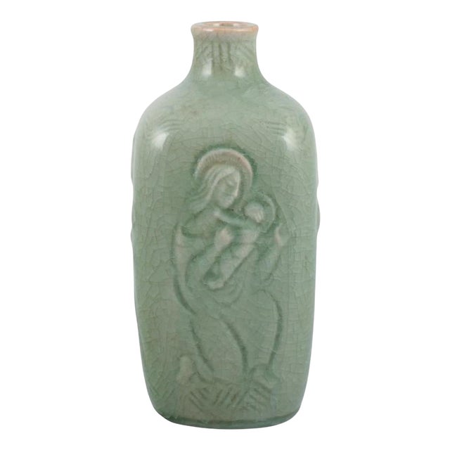 Ceramic Vase in Celadon Glaze with Religious Motifs by Jais Nielsen for Royal Copenhagen, 1940s For Sale