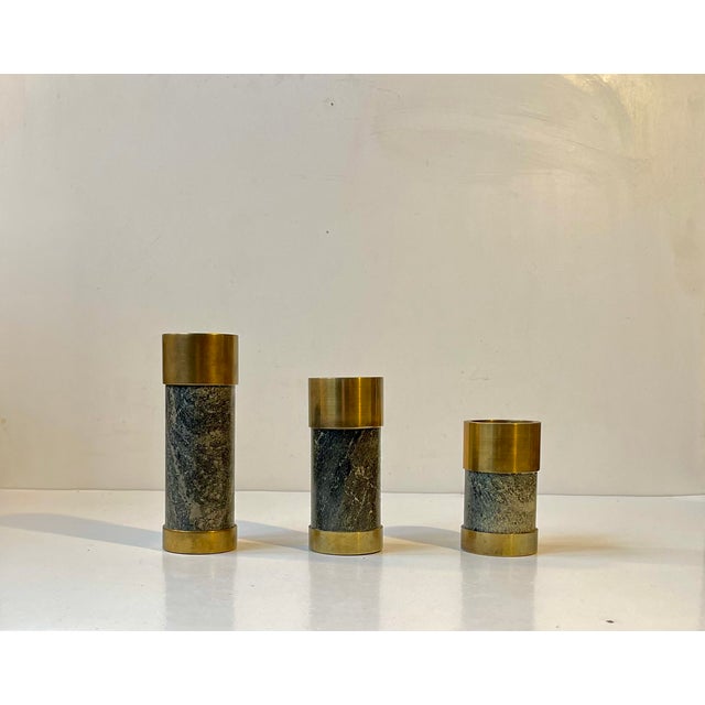Black Mid-Century Natural Stone and Brass Candleholders from Saulo Norway, 1960s, Set of 3 For Sale - Image 8 of 8