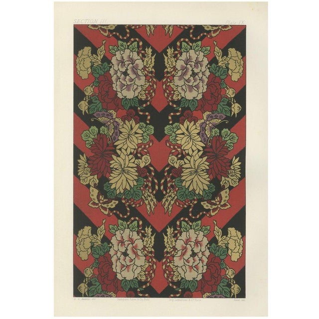 Japanese Floral and Butterfly Textile Pattern, 1880s, Lithograph For Sale - Image 10 of 10