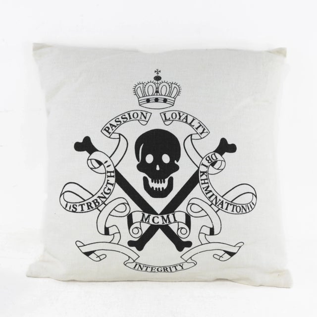Vintage-Inspired Skull and Crossbones Pillow With Crowned Emblem For Sale - Image 11 of 11