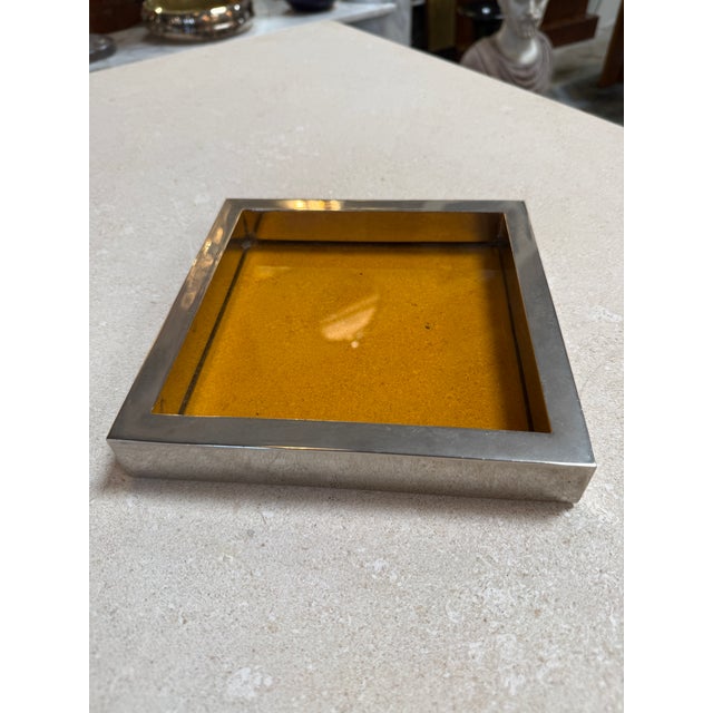 Modern Vintage Amber Glass and Chrome Tray / Catchall Dish For Sale - Image 3 of 8