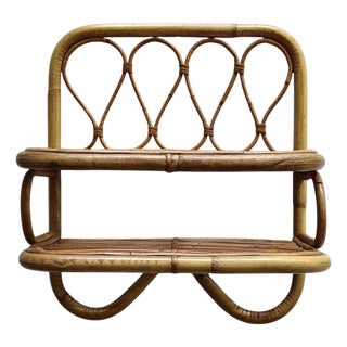 Hand-Crafted Rattan and Bamboo Wall Shelf, Italy, 1960s For Sale