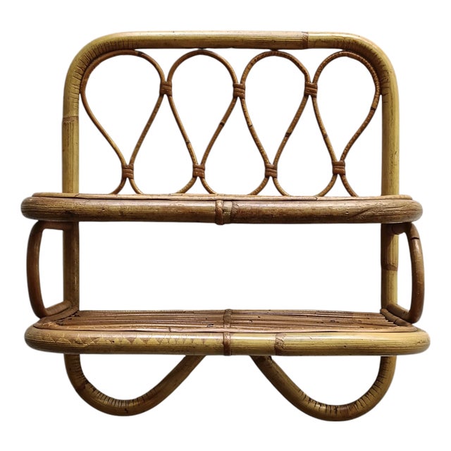 Hand-Crafted Rattan and Bamboo Wall Shelf, Italy, 1960s For Sale