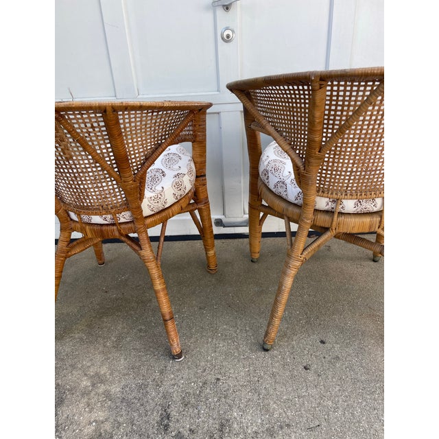 Wood Pair of Barrel Back Woven Rattan Chairs For Sale - Image 7 of 12