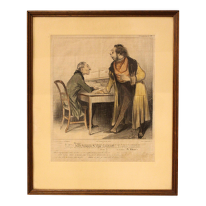 1836-38 Hand Colored Lithograph of "Caracaturana 82" by Honore Daumier