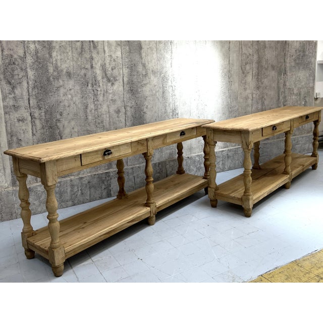 Dimensions: Both Drapers tables measure 219.5m wide x 51.5cm deep x 85.5cm high. The drawers measure 45.5cm wide x 37cm...