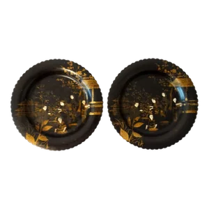 19th-Century Lacquer Chinoiserie Gaming Plates / Coasters, a Pair