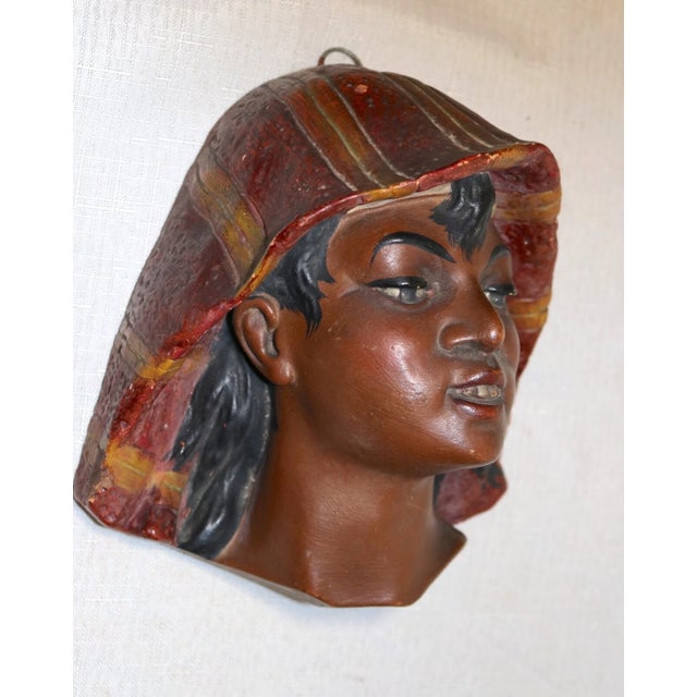 1920s Antique Painted Plaster Black Americana Lady Nubian Relief Wall Sculpture Figure For Sale - Image 5 of 10