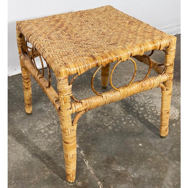 Boho Chic Vintage Woven Wicker Side Table or Plant Stand For Sale - Image 3 of 8