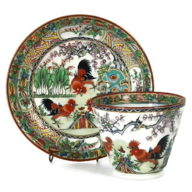 Mid-Century Modern Midcentury Chinese Export Porcelain Cup & Saucer With Rooster Motif For Sale - Image 3 of 3