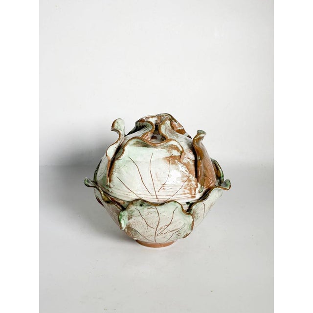 Glazed ceramic tureen or trinket dish in the shape of a cabbage, France, 20th century. This original decorative piece in...