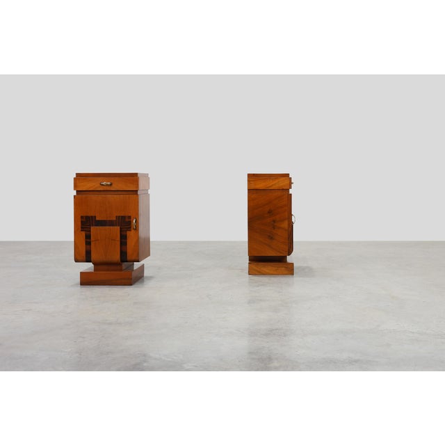 Art Deco Geometric Wooden Nightstands, Italy, 1920s, Set of 2 For Sale - Image 9 of 15