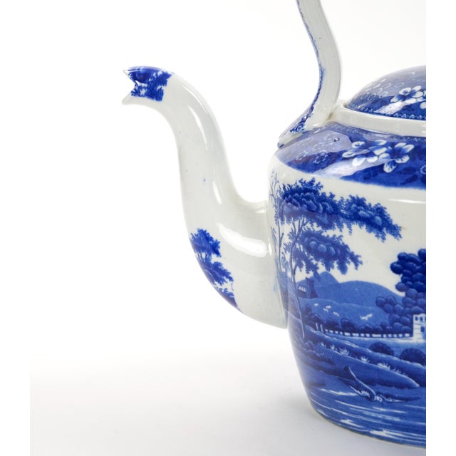 Blue Antique Oversized English Blue and White Porcelain Tea / Coffee Pot For Sale - Image 8 of 15