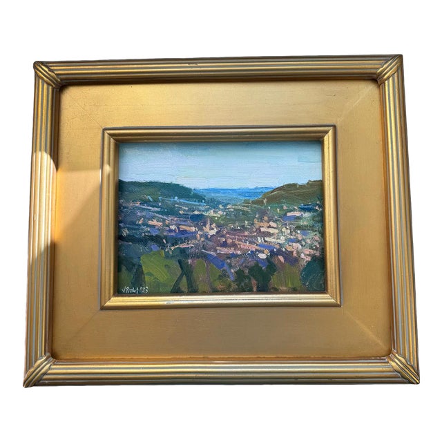 “Bath Views From Roundhill” in oil, framed in new gold plain air frame. Signed on recto. Fabulous colors and brush...
