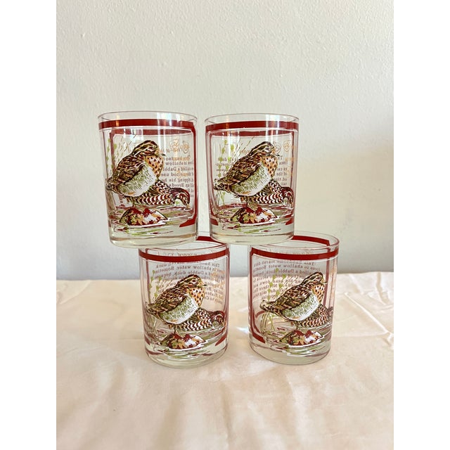 Cabin Mid 20th Century "Green-Winged Teal" Duck Illustrated Ice Bucket & Set of 4 Glasses For Sale - Image 3 of 8