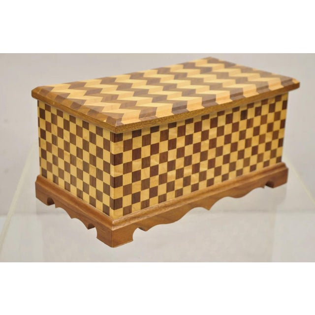 Mid 20th Century Arts & Crafts Mahogany Wood Checkerboard Inlay Handmade Trinket Jewelry Box For Sale - Image 12 of 12