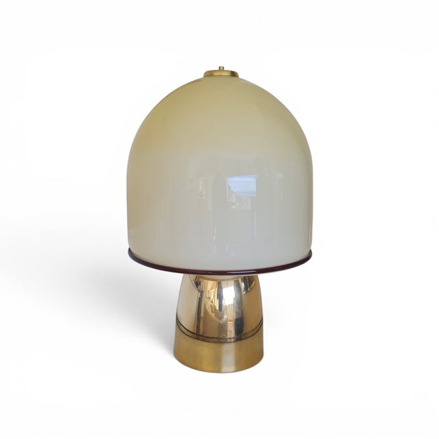 Mid-Century Italian Mushroom Table Lamp in Opaline Murano Glass Dome and Polished Brass, 1970s For Sale - Image 4 of 4