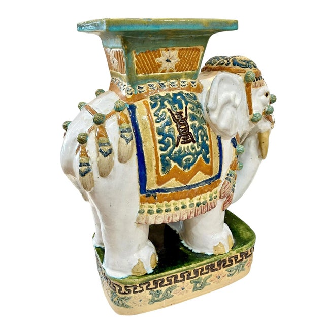 Vintage Hollywood Regency Style Glazed Terracotta Elephant Garden Seat For Sale - Image 10 of 18