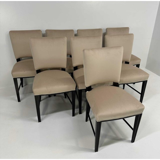 1940s Art Deco Italian Black and Beige Velvet Chairs attributed to Antonio Cassi Ramelli, 1940s, Set of 8 For Sale - Image 5 of 14
