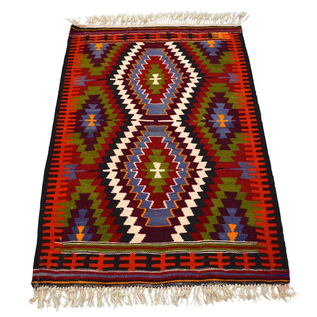 1950s Turkish Rug Antalya Barak Handmade Colorful Kilim Rug - 2′6″ × 3′10″ For Sale - Image 6 of 12