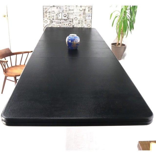 Triple Cylinder Base Lacquered Cloth Wrapped Extra Long Dining Conference Table For Sale - Image 11 of 18