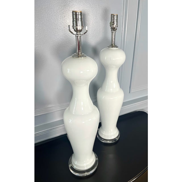 Vintage Murano Ballerina Glass Table Lamps of White For Sale - Image 9 of 10
