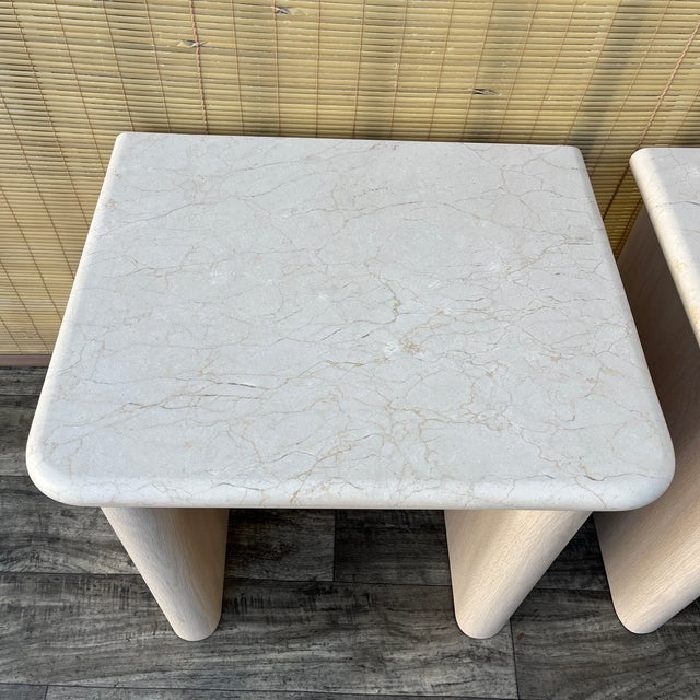 A Pair of Postmodern Custom-Made, Bull-Nose Marble Top Nightstands. Circa 1990s For Sale In Miami - Image 6 of 18