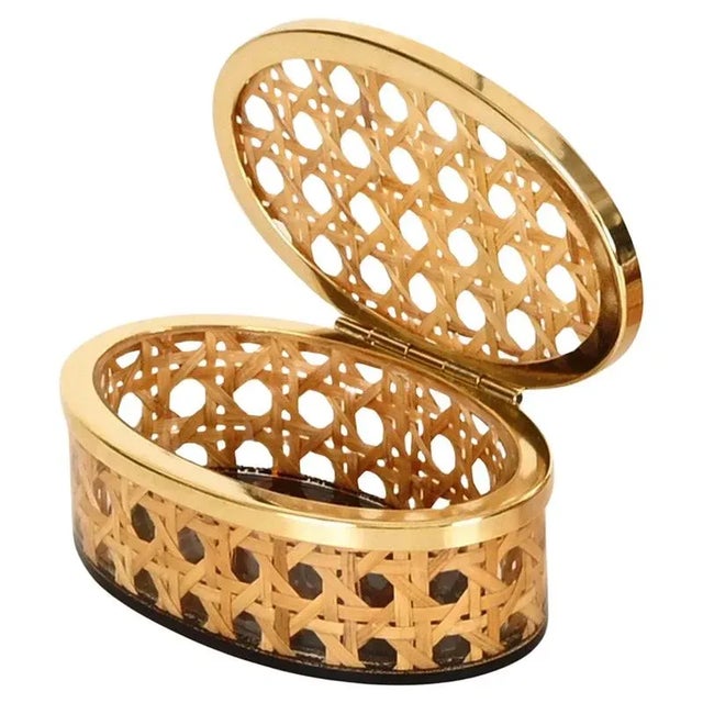 Mid-Century Oval Decorative Box in Brass, Acrylic Glass and Vienna Straw from Dior, Italy, 1970s For Sale - Image 13 of 13