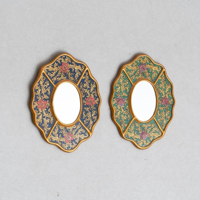 Vintage Mid-Century Peruvian Hand-Painted Wooden Wall Mirrors, 1960s, Set of 2 For Sale - Image 3 of 13