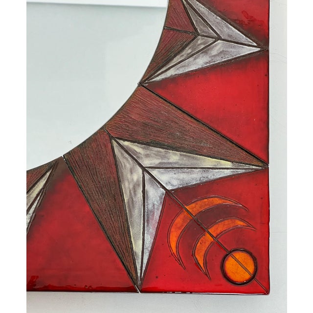 Ceramic mirror depicting a stylized sun attributed to Oswald Tiberghien For Sale - Image 11 of 12