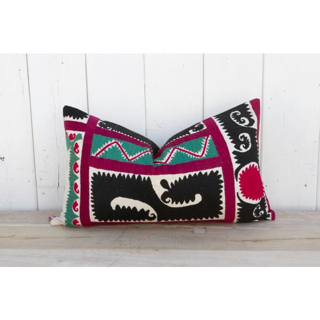 1990s Rose Mint Suzani Lumbar Pillow For Sale - Image 5 of 9