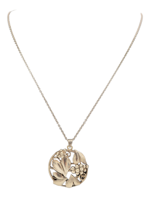 Art Deco Necklace with Amulet, Floral Hearts and Grapes in 800 Silver, 1920s