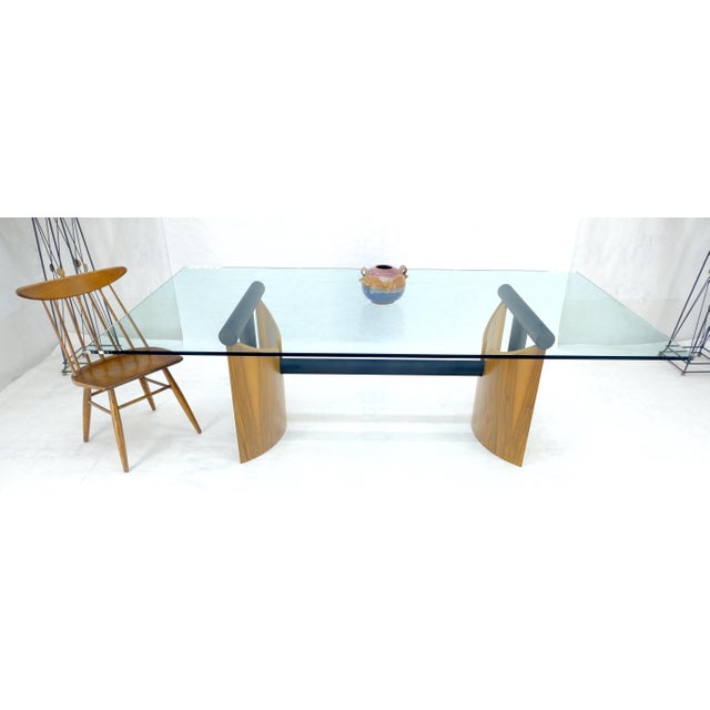 Large 48x90 Rectangle 3/4” Thick Glass Top Teak Base Modern Conference Table For Sale - Image 11 of 15