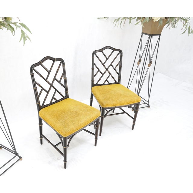 Pair Mid-Century Modern Decorative Ebonized Walnut Faux Bamboo Side Chairs Mint For Sale - Image 6 of 15