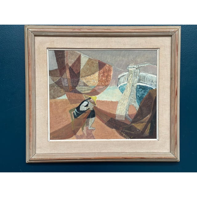 Nils Öst, Figure with Boats, 1950s, Oil Painting on Panel, Framed For Sale - Image 9 of 18