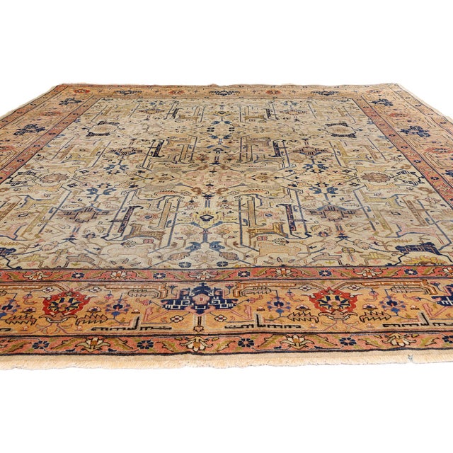 Rustic Antique Persian Tabriz Rug, 09'01 X 11'05 For Sale - Image 3 of 10
